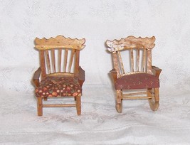 Ornate Wooden Armchair with Fabric Seat Wood Dollhouse Furniture - £5.52 GBP