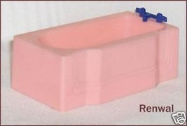 Dollhouse Furniture Vintage  Renwal   Bathtub Pink With Blue Faucets - £7.28 GBP