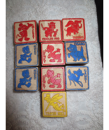 10 Vintage DISNEY WOOD TOY BLOCKS - 1-3/4&quot; Sq. each - Characters Listed - £23.59 GBP