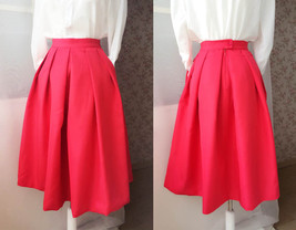 Red A-line Satin Midi Skirt Outfit Women Custom Plus Size Midi Party Skirt image 1