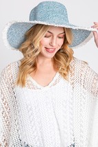 Two tone Color Frayed Design Floppy Sun Beach Hat - Summer Accessories - £17.38 GBP