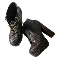Vintage Brown Woven Lace up Heel Platform Boot 7.5 - £50.38 GBP