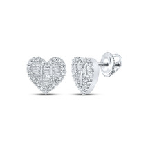 14kt White Gold Womens Baguette Diamond Heart Earrings 3/8 Cttw - £448.46 GBP