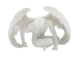 Nude Winged Male Angel Sitting Marble Finish Statue - £49.22 GBP