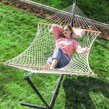 Double Rope Hammock with Stand, 2 Person Traditional Rope Hammock With Pillow - £132.38 GBP