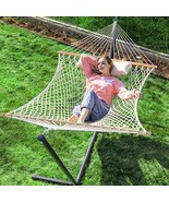 Double Rope Hammock with Stand, 2 Person Traditional Rope Hammock With Pillow - £131.29 GBP