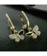 1Ct Simulated Diamond Butterfly Dangle Earrings 14k Yellow Gold Plated S... - £74.00 GBP