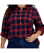 Tommy Hilfiger Women's Sportswear Popover Flannel Plaid Long Sleeve Blouse NWT - $45.00