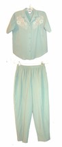 Teddi Light Green Short Sleeve Embroidered Top and Pants Set Size 10 - $58.50