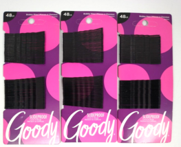 Lot of 3 Goody Ouchless Bobby Pin Crimped Black, 2 In.  48 Count ea (144 Total) - £11.78 GBP