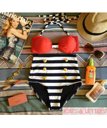 Kelly - Retro Vintage Pin Up Red Stripes High Waist Bikini Swimwear Swim... - £26.06 GBP