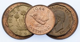Great Britain 5-Coin Set // Pre-Decimal Coinage // Farthing Halfpenny Threepence - £51.87 GBP