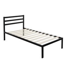 Twin Modern Metal Platform Bed Frame with Headboard and Wood Slats - £194.50 GBP