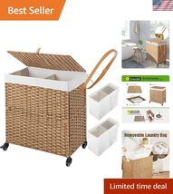 Laundry Hamper with Wheels, No Install Needed, 110L Divided Handwoven Ha... - $86.77