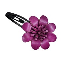 Vibrant Purple Genuine Leather Flower Blossom Barrette Hair Clip - $8.31