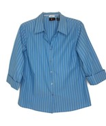 ALC Womens Size Large Blouse Button Front 3/4 Sleeve Blue Stripe - $24.97