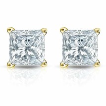 0.60CT Princess Cut Genuine F/SI1 Diamond 14K Solid Yellow Gold Stud Earrings - £467.79 GBP