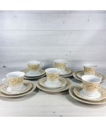 Chris Madden 18pc Montalira Gold Scroll 8&quot; Dessert Plate Cup 6&quot; Saucer S... - $38.79