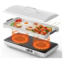 Induction Cooktop, Electric Cooktop 2 Burner With Removable Griddle Pan, 8 Gears - £231.74 GBP