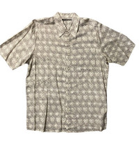 Feldini Men&#39;s Button Down Shirt Size M Short Sleeve Beige Two Toned Geo ... - £14.77 GBP