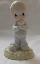 Enesco Precious Moments 1987 109975 Mommy I Love You Figurine, Boy Holds Flower - £7.95 GBP