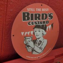 Vintage 1931 Bird&#39;s Custard Porcelain Gas &amp; Oil Americana Man Cave Sign - £163.23 GBP