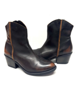 MIZ MOOZ    LEATHER WESTERN BOOTIES  SIDE ZIPPER BROWN  37EU / 7US NEW #... - $148.50