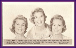McGuire Sisters   Number 33  Collectible Rock and Roll  Arcade or Exhibit Card - £8.09 GBP