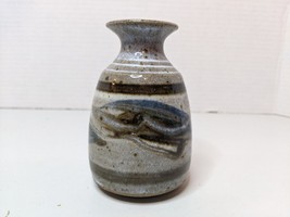 Stoneware Bud Vase Gray Blue Studio Art Pottery 4”H  Earthenware Glazed ... - £16.44 GBP