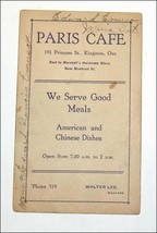 Vintage Advertising Card Paris Cafe  Princess Street Kingston   Ontario - £13.41 GBP