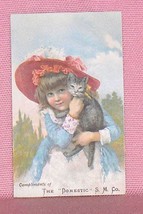 Advertising Trade Card The Domestic S.M. Co.  Adorable Child with Cat - £9.71 GBP