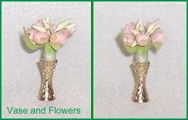 Metal Flower Vase with Pink Fabric Flowers Ideal Petite Princess Accessory Item - £8.80 GBP