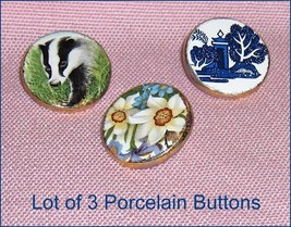 Beautiful  Porcelain Buttons  lot of 3 Buttons - £14.89 GBP