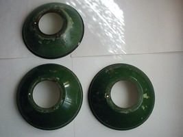 VTG  3 13 3/4” Green and  White Porcelain Enamel Light Shades Covers Ind... - £42.69 GBP
