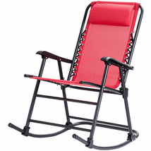 Folding Zero Gravity Rocking Chair Rocker Outdoor Patio Headrest Red - £117.99 GBP