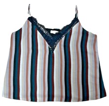 Socialite Womens Colorful Striped Sleeveless V Neck Top Lined w Lace Detail XL - £11.66 GBP