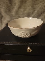 Lenox 5.5&quot; D Small White Rose Bowl Embossed Scalloped with Gold Trim Vin... - $8.79