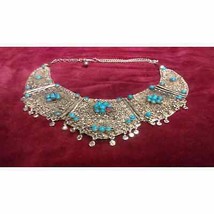 Vintage Silver Asian filigree five Panel necklace TURQUOISE BEADS - £94.96 GBP