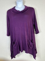 NWOT Cha Cha Vente Womens Plus Size 2X Purple Stretch Knit Cowl Top 3/4 Sleeve - £13.68 GBP
