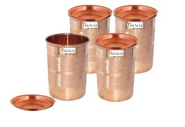 Set of 4 - Prisha India Craft Copper Tumbler with Lid Volume: 300 ML / 8.4535 OZ - £38.49 GBP