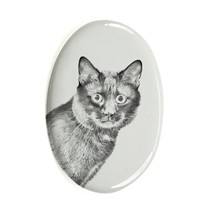 Kurilian Bobtail - Gravestone oval ceramic tile with an image of a cat. - £7.98 GBP