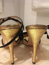 Charlotte Olympia Gold Metallic Crackled Leather Sandals Black Straps Si... - $98.01