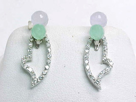 LAVENDER and GREEN JADE Drop EARRINGS with removable CZ Dangle in STERLING  - £41.79 GBP