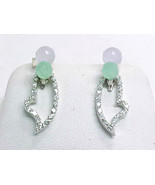 LAVENDER and GREEN JADE Drop EARRINGS with removable CZ Dangle in STERLING  - $52.00