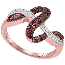 10k Rose Gold Womens Round Red Color Enhanced Diamond Crossover Wave Band 1/4 - $299.00