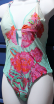 Nanette Lepore Women&#39;s Front Keyhole One Piece Swimsuit, Blue/WonderlLFloral, L - £77.53 GBP