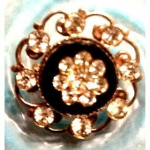 OLD/ESTATE~BROOCH/Gold&amp;Blk~W/rhinestones - $263.84 MXN