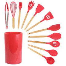 MegaChef Red Silicone and Wood Cooking Utensils, Set of 12 - £49.62 GBP