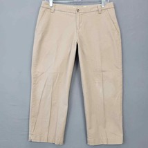Sonoma Women Size 4 Capri Pants Tan Khaki Stretch Midrise Classic Flat Front Zip - £8.39 GBP