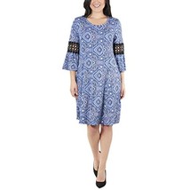 $65 NY Collection Bell Sleeve Crochet Sleeve Trim Dress Navy Size Petite/Small - £9.38 GBP